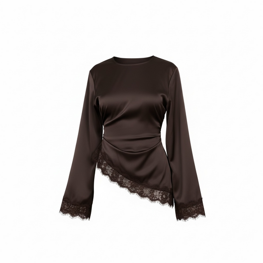 Lace Asymmetrical Top | Brown