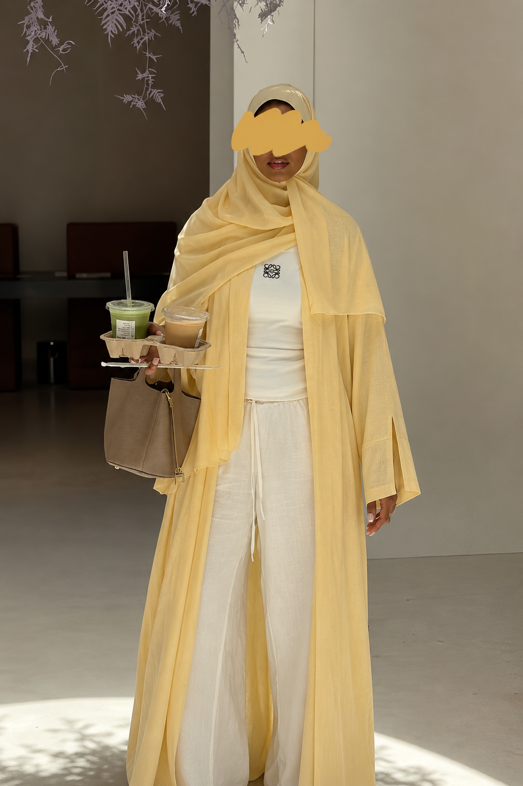Amara Open Abaya - Butter Yellow
