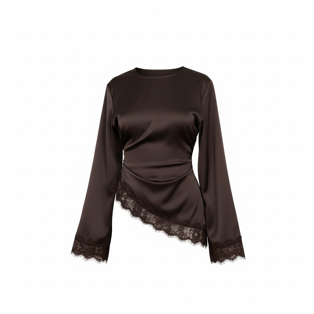 Lace Asymmetrical Top | Brown