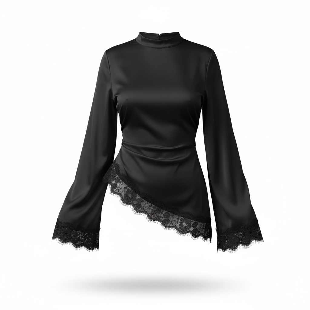 Lace Asymmetrical Top | Brown