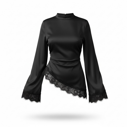 Lace Asymmetrical Top | Black