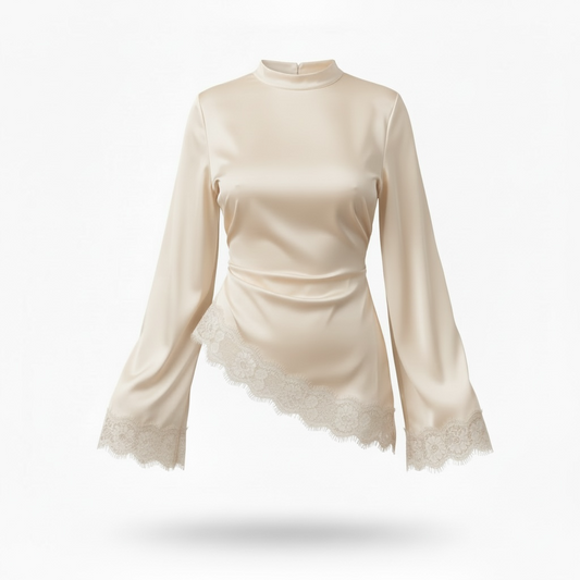 Lace Asymmetrical Top | Nude