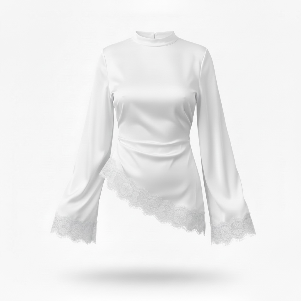 Lace Asymmetrical Top | White